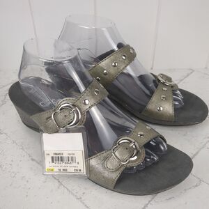 Pewter Silver Sandals Women's 10 Mountain Sole Frances Buckle Studded